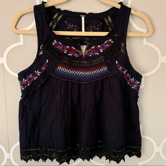 FREE PEOPLE Beaded Embroidered Smocked Top with Open Back Women’s Size XS - Picture 1 of 8